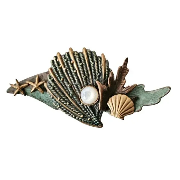 Silver Forest Seashells, MOP, Starfish Brooch Pin L577 - Picture 3 of 8